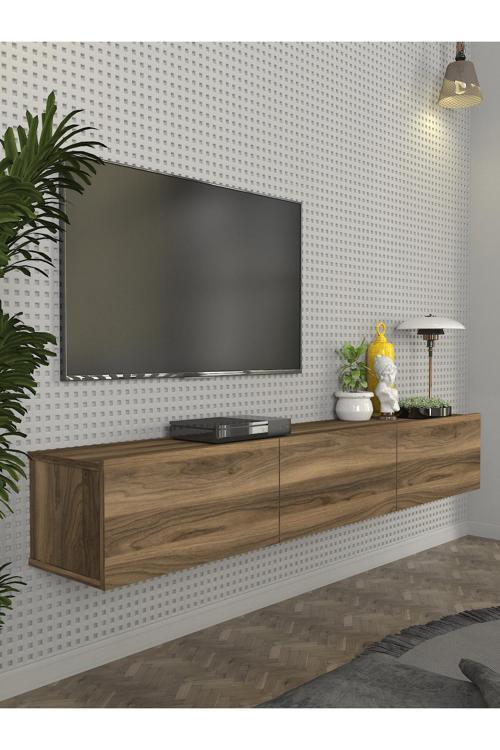 Cercei Tv Ünitesi Modern Tasarım, Geniş Ekran Uyumlu, Raflı Ve Geniş Alanlı Tv Sehpası 180 Cm Ceviz