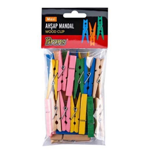 Renkli Ahşap Mandal Büyük 24Lü - 3 paket