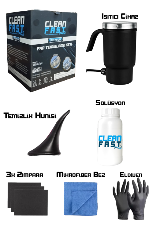 Buharlı Araba Far Temizleme ve Parlatma Seti Yeni Nesil Premium 9 Parça Set