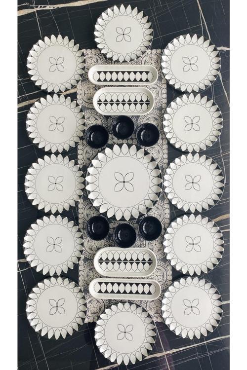 Siyah elips model 12 kişilik 23 parça kahvaltı takımı