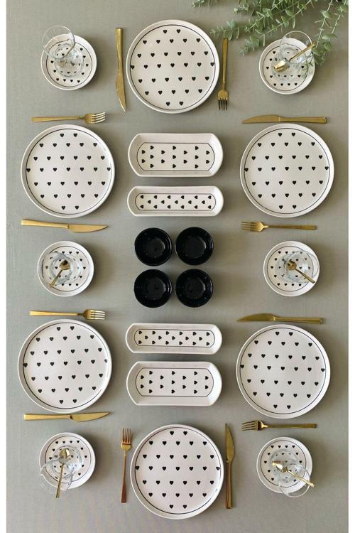 Love Desen Siyah 6 Kişilik 20 Parça Kahvaltı Takımı (Sosluklu)