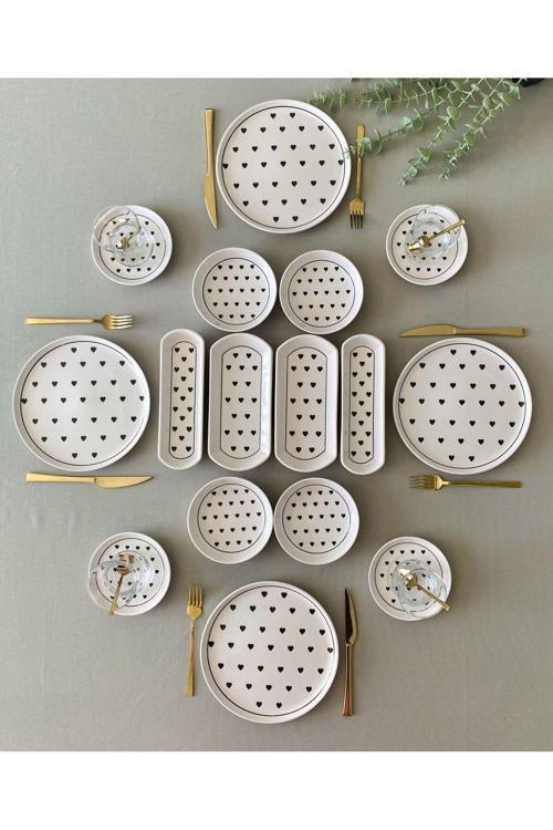 Siyah Kalp 4 Kişilik 16 Parça Kahvaltı Takımı