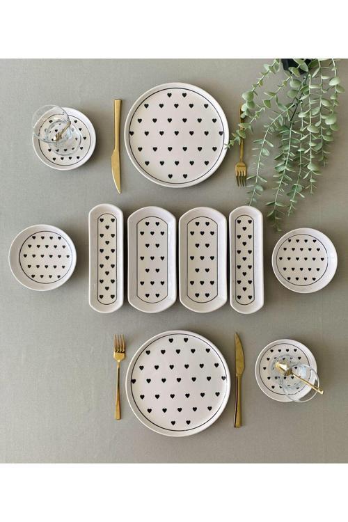 Siyah Kalp 2 Kişilik 10 Parça Kahvaltı Takımı