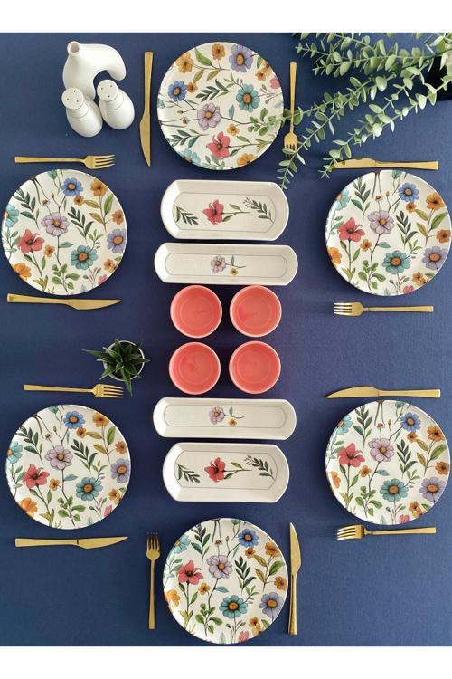Flora model 6 kişilik 14 parça kahvaltı takımı (pembe)