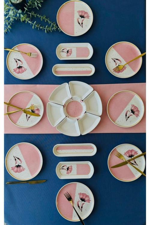 Gelincik Model 8 Kişilik 19 Parça Kahvaltı Takımı (Pembe)