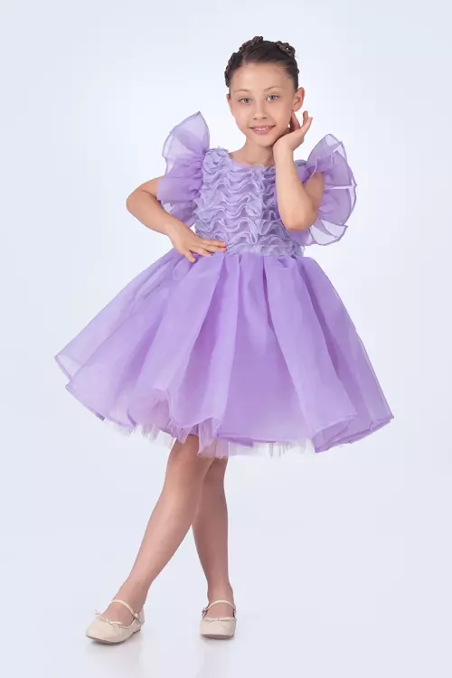 3 Boyutlu Gül Detaylı Kız Çocuk Elbise