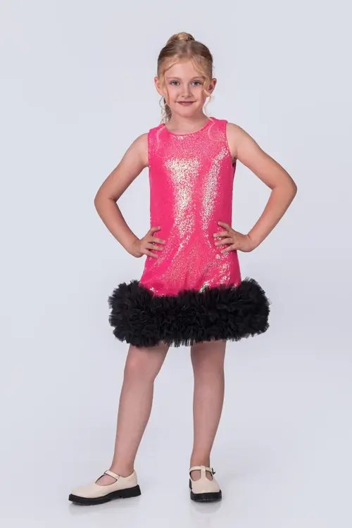 Pullu ve Tüllü Şık Kız Çocuk Elbise 