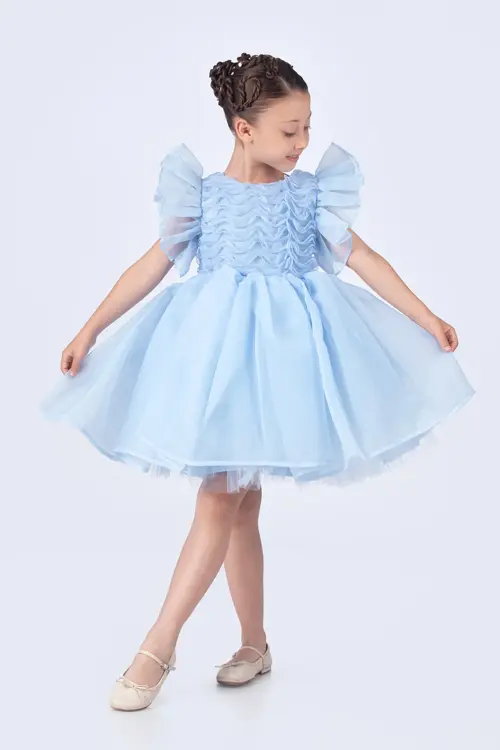 3 Boyutlu Gül Detaylı Kız Çocuk Elbise