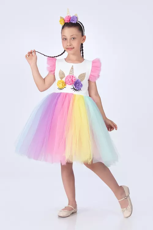 Unicorn Kız Çocuk Doğum Günü Ve Parti Elbisesi 
