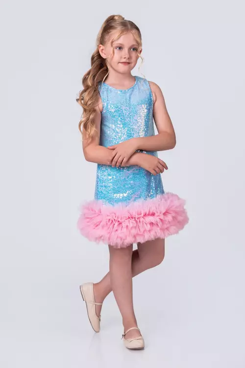 Pullu ve Tüllü Şık Kız Çocuk Elbise 