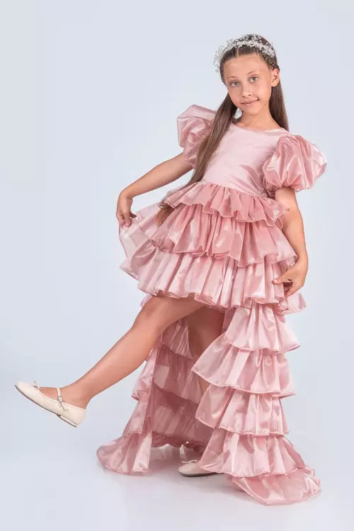 volanella Taçlı Kız Çocuk Abiye Çift Tarz, Tek Elbise.