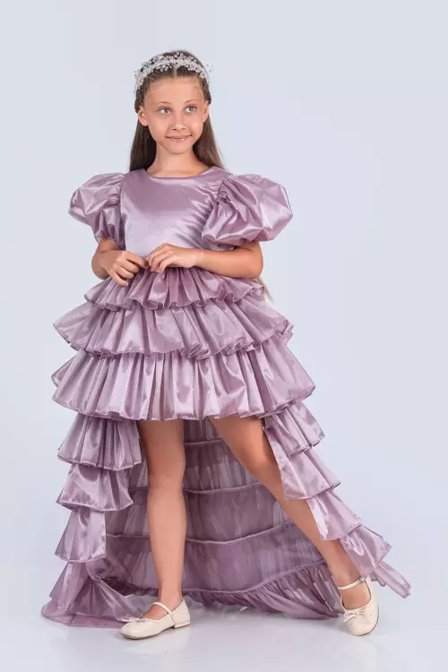 volanella Taçlı Kız Çocuk Abiye Çift Tarz, Tek Elbise.