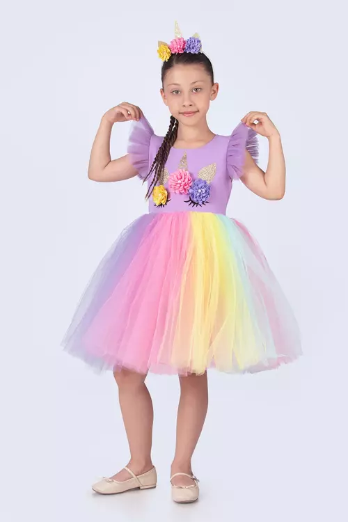 Unicorn Kız Çocuk Doğum Günü Ve Parti Elbisesi 