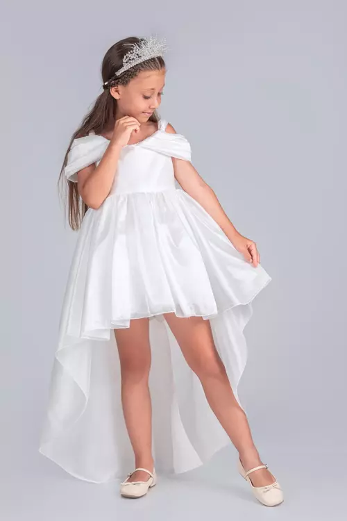 Kız Çocuk Şifon Detaylı Abiye-Düşük Omuz, Uzun Kuyruk 