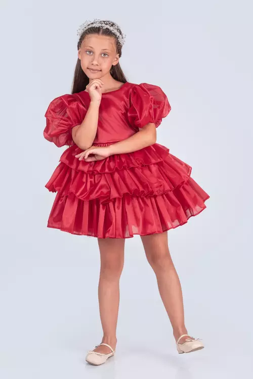 volanella Taçlı Kız Çocuk Abiye Çift Tarz, Tek Elbise.