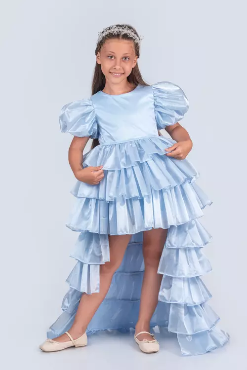 volanella Taçlı Kız Çocuk Abiye Çift Tarz, Tek Elbise.