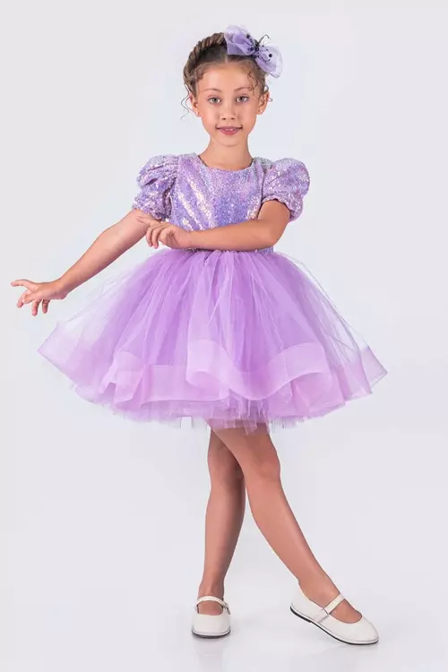 Kısa Kol Balerin Elbise Tütü Etek Pul Payetli