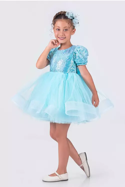 Kısa Kol Balerin Elbise Tütü Etek Pul Payetli