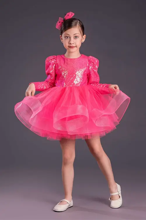 Uzun Kol Balerin Elbise Tütü Etek Pul Payetli