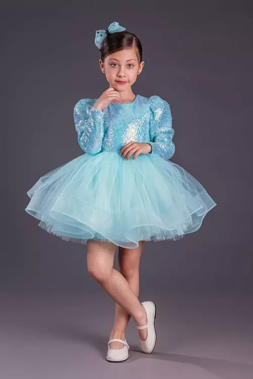 Uzun Kol Balerin Elbise Tütü Etek Pul Payetli