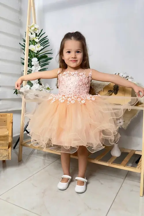 Kız Çocuk Kabarık Etekli Elbise Inci Detaylı