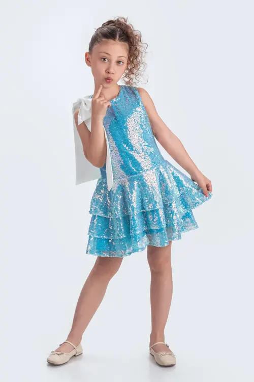 Etekli Şık Elbise Pullu 3 Kat