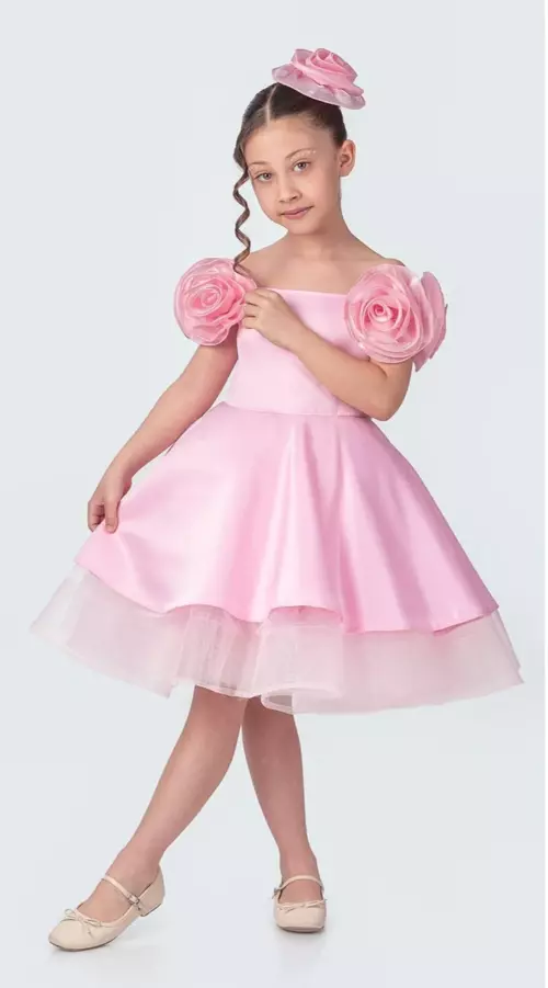 Gül Aksesuarlı Rose Kız Çocuk Abiye Elbise