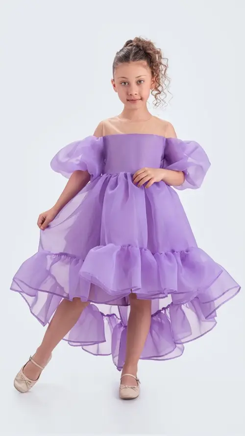 Kuyruklu Kız Çocuk Abiye Elbise Karolin Kumaş 