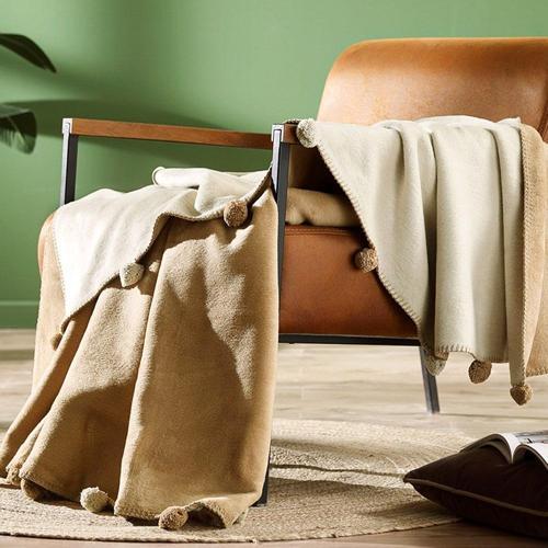 PONPONLU PAMUK BATTANİYE ÇİFT KİŞİLİK 200X220 KREM BEJ