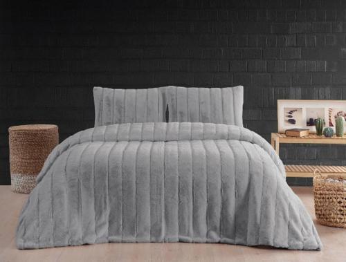 LUXE BATTANİYE YATAK ÖRTÜSÜ SETİ STRİPE SİLVER