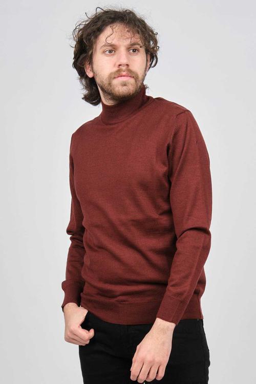 Erkek Yarım Balıkçı Yaka Yün Kazak 4536000 Tarçın