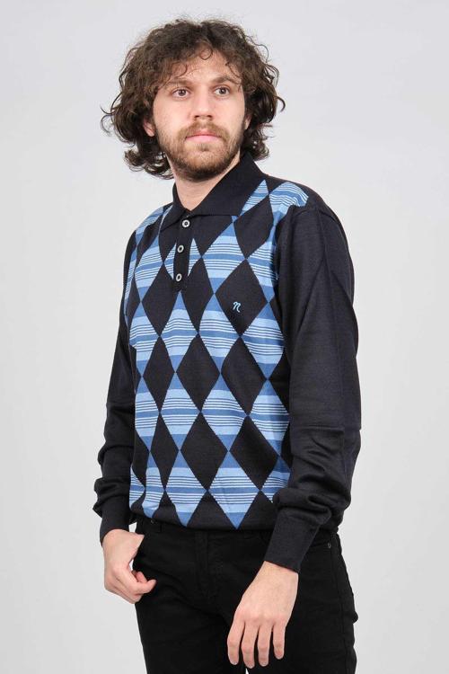 Erkek Polo Yaka Desenli Yün Kazak 1340106 Lacivert