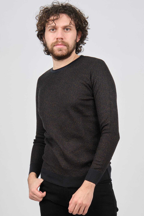 Erkek Bisiklet Yaka Slim Fit Desenli Kazak 42554255 Lacivert