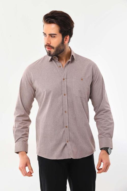 Erkek Cep Detaylı Uzun Kol %100 Pamuk Gömlek 19ASM Bej