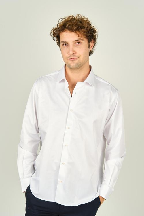 Erkek Slim Fit Uzun Kollu Pamuklu Parlak Kumaş Gömlek 0013 Beyaz