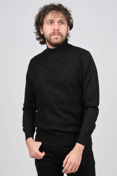 Erkek Yarım Balıkçı Desenli Kazak 4537200 Siyah