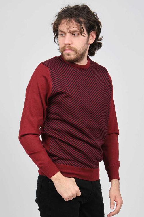 Erkek Bisiklet Yaka Desenli Yün Kazak 4537043 Bordo
