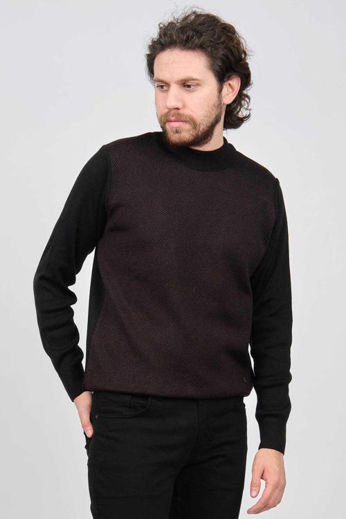 Erkek Yarım Balıkçı Yaka Desenli Kazak 42564214 Siyah