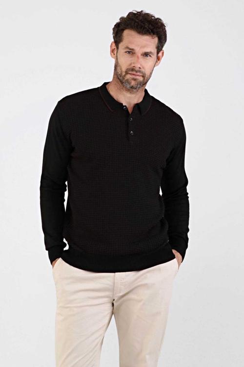 Erkek Polo Yaka Pamuklu Triko Kazak 4661F Siyah