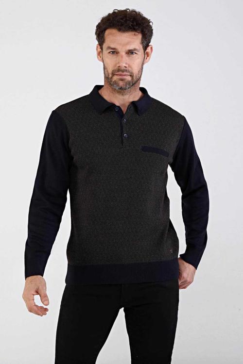 Erkek Polo Yaka Çelik Örgü Triko Kazak 4610F Lacivert