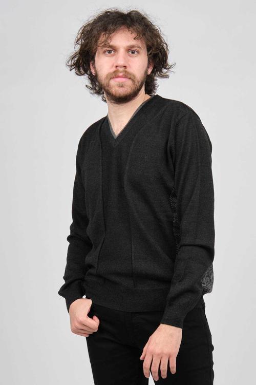 Erkek V Yaka Desenli Yün Kazak 1340802 Antrasit