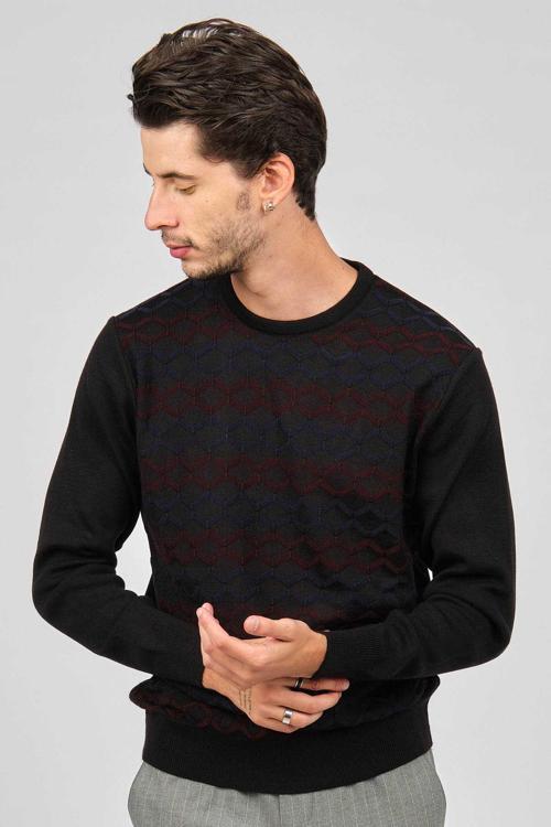 Erkek Desenli Yünlü Kazak 4539153 Siyah