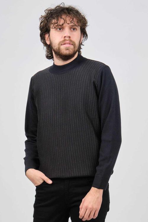 Erkek Yarım Balıkçı Çizgi Desenli Kazak 42564234 Lacivert