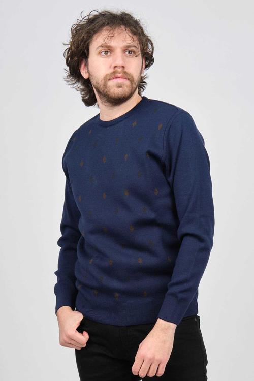 Erkek Bisiklet Yaka Desenli Yün Kazak 4539093 Lacivert