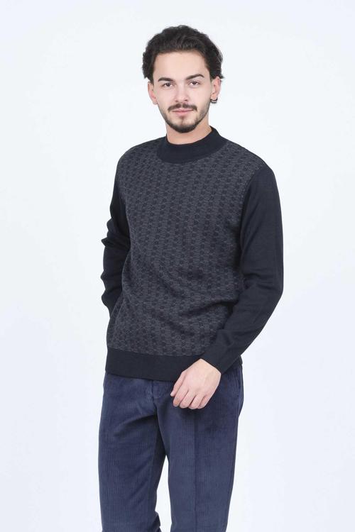 Erkek Yarım Balıkçı Desenli Yün Kazak 6092074 Lacivert