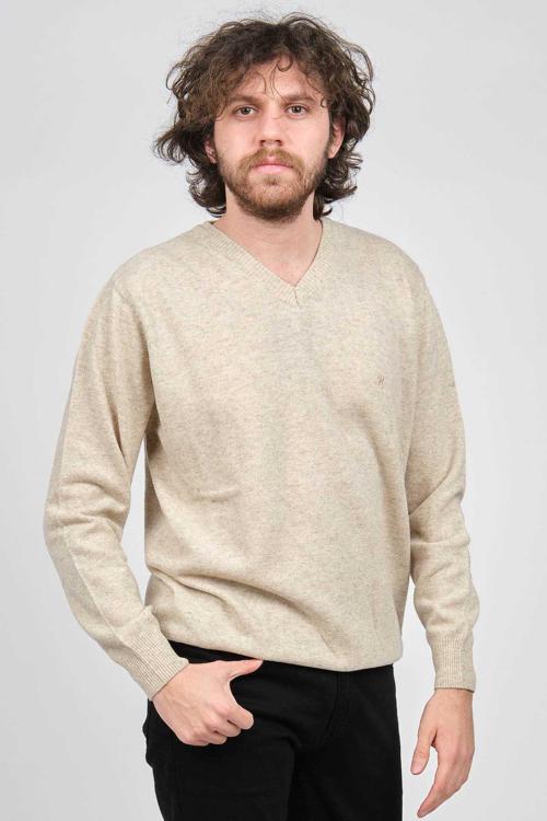 Erkek V Yaka Yün Kazak 1345902 Bej