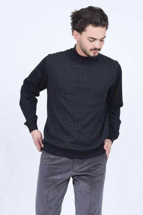 Erkek Yarım Balıkçı Desenli Yün Kazak 6092254 Lacivert