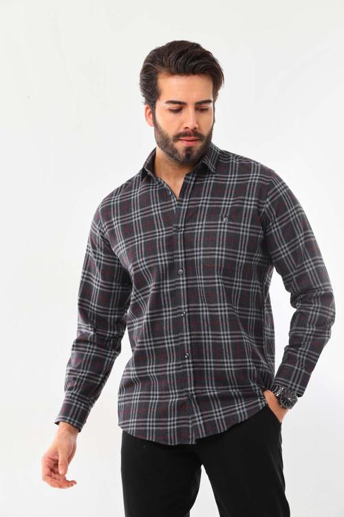 Erkek Çizgili Uzun Kol %100 Pamuk Gömlek 419ZY Füme