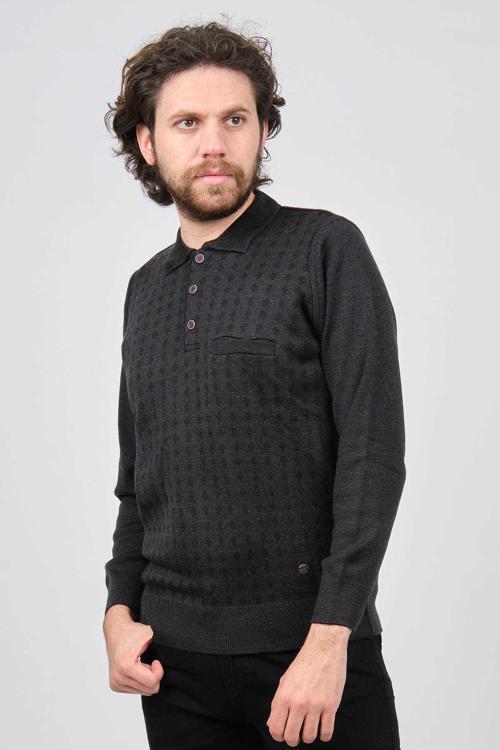 Erkek Cep Detaylı Polo Yaka Desenli Kazak 42544216 Lacivert