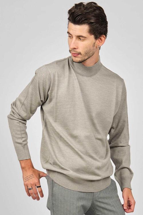 Erkek Yarım Balıkçı Yaka Yün Kazak 4530014 Taş